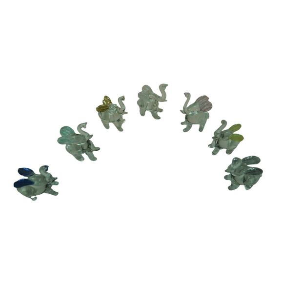 Glass Elephant Miniatures with Colored Ears Lot of 7 - Picture 5 of 8